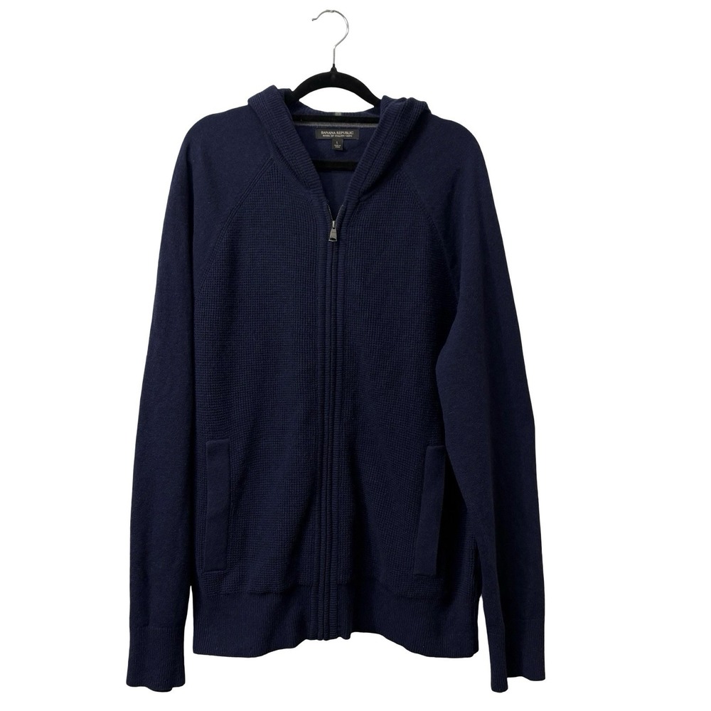 Banana Republic Blue Merino Wool Full Zip Hoodie Men's Sz Large